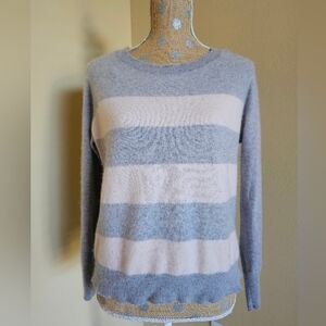 100% Cashmere Gray Cream Striped Sweater Apt. 9